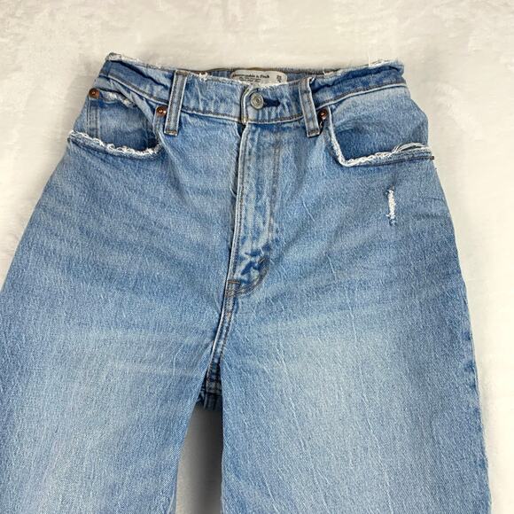 Abercrombie A+F Jeans 90s Straight Curve Love sz 25 Ultra High Rise Distressed 0 - Picture 3 of 11
